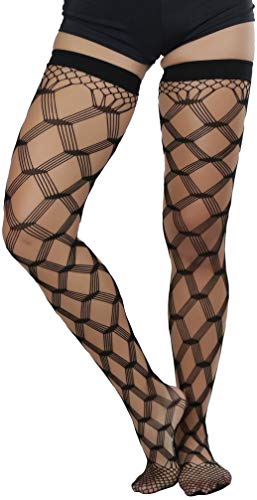 Image of ToBeInStyle Women's Multi-Strand Large Diamond Fence Net Thigh High Stockings