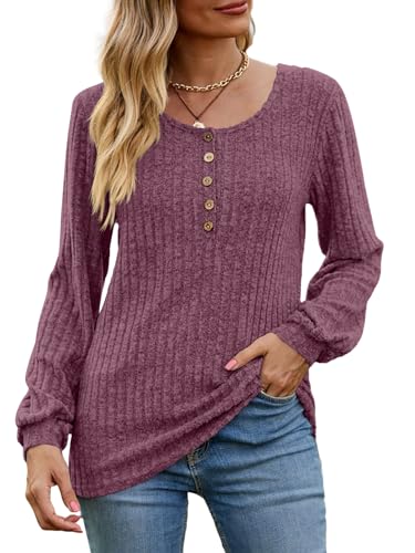 Image of DB MOON Womens Lightweight Sweaters 2026 Long Sleeve Henley Shirt Fall Casual Crewneck Tunic Tops