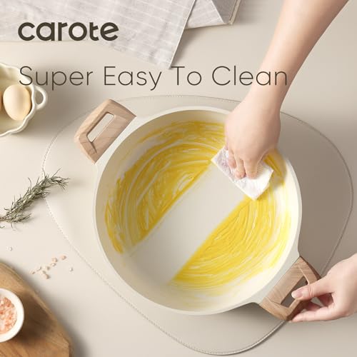 Image of CAROTE Nonstick Stock Pot with Lid,4 Quart Shallow Soup Pot