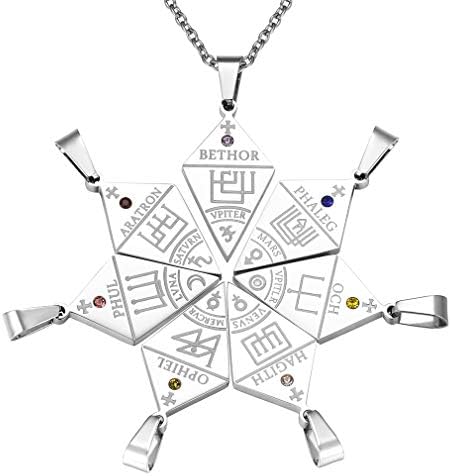FaithHeart Personalised 7 Archangels Necklace for Man Gold/Silver/Black Sigils of Four Kings Seven Days Protection Guardian Medallion Occult Jewellery Talisman Amulets Gifts