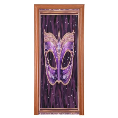 FLildon Mardi Gras Masquerade Mask Holiday Door Cover Decoration, Party Accessory Porch Decor for Festive Ornament Room Door Covers 35 x 79 Inch
