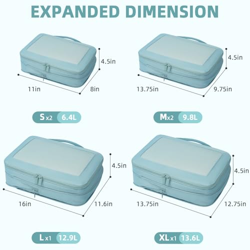 Image of BAGAIL 4 Set /6 Set /8 Set Compression Packing Cubes Travel Accessories Expandable Packing Organizers (Square Mesh, 06-Dusty Blue)