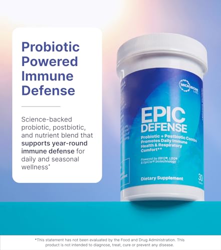 Image of Microbiome Labs EpicDefense Probiotic + Postbiotic Combo - Immunobiotic Formula with LGG, BB-12 & Epicor - Daily Immune System Support - Respiratory Comfort - Gut Health Support (30 Capsules)
