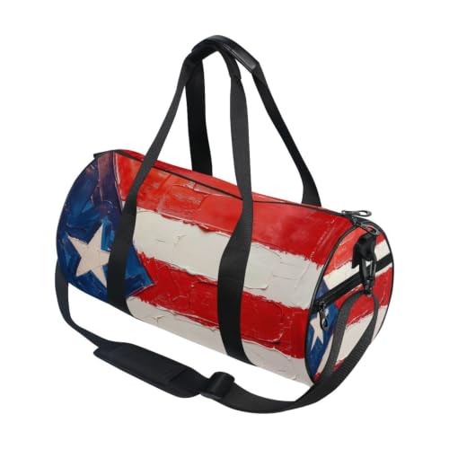 Bolsa de gimnasio con bandera de Puerto Rico, macuto deportivo ligero color rojo con bolsillo