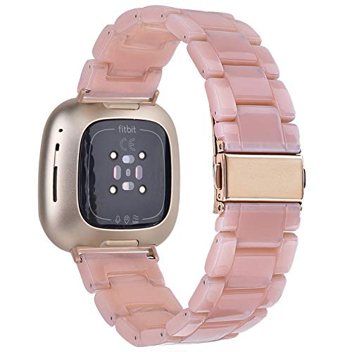 V-Moro Resin Strap Compatible With Fitbit Versa 3 Bands/Fitbit Versa Sense Band, Lightweight Bracelet With Stainless Steel Metal Buckle Replacement For Fitbit Versa 3 And Fitbit Versa Sense Pink #TOP6
