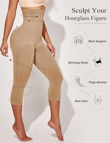 Image of Shapewear Leggings for Women Tummy Control High Waisted Capri Body Shaper Butt Lift Thigh Slimmer