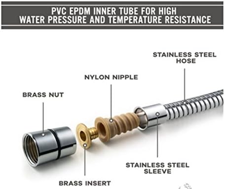 Miniatura 2 de Klabb Manguera de ducha de acero inoxidable con elemento de filtro, manguera de ducha de mano cromada de 59 pulgadas con inserto de latón y tuerca.
