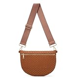 Woven Crossbody Bags For Women, Checkered Fashion PU Bum Bag Waist Pack, Travel Sling Purse with Adjustable Strap（Brown)
