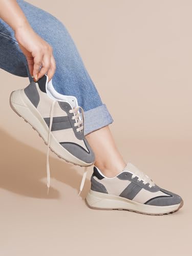 Image of TRYME Women Walking Sneakers Lace-Up Comfortable Shoes Cushioned Insole Casual Stylish Footwear for Girls