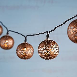 Lights4fun 16 Metal Bronze Moroccan Balls Solar Powered Outdoor IP44 Waterproof Garden Fairy String Lights