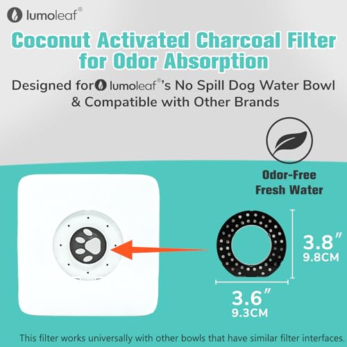 LumoLeaf Replacement Filters for 70oz/2L & 135oz/4L No Spill Dog Water Bowl, Coconut Activated Charcoal Filters for Dog Water Dispenser, Pack of 4