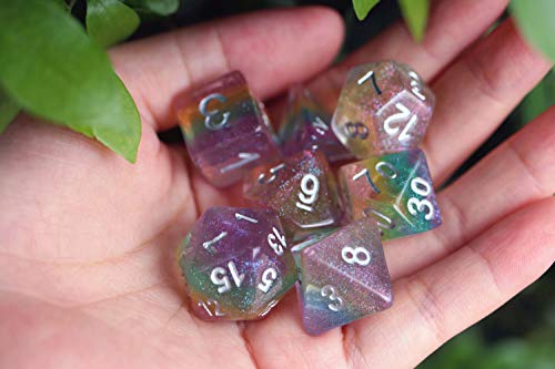 HD Dice DND Dice Set Glitter Rainbow Dice Fit Dungeons and Dragons D&D RPG Role Playing Game Pathfinder MTG Table Game Transparent Polyhedral Dice Set (Sparkly Rainbow) - Thumbnail 7