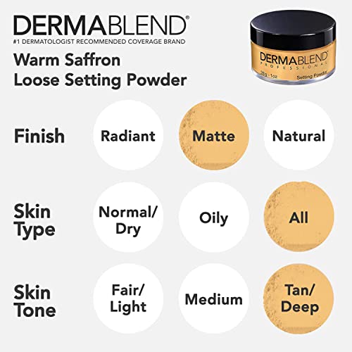 Dermablend Loose Setting Powder, Warm Saffron Face Powder Makeup for Medium, Tan, and Deep Skin Tones, Mattifying Finish and Shine Control, 1 oz.