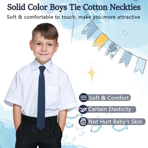 Mantieqingway 2.36'' Solid Color Boys Tie, Cotton Kids Tie Neckties for School Uniforms Party Graduation Wedding (8-12 Ages)2