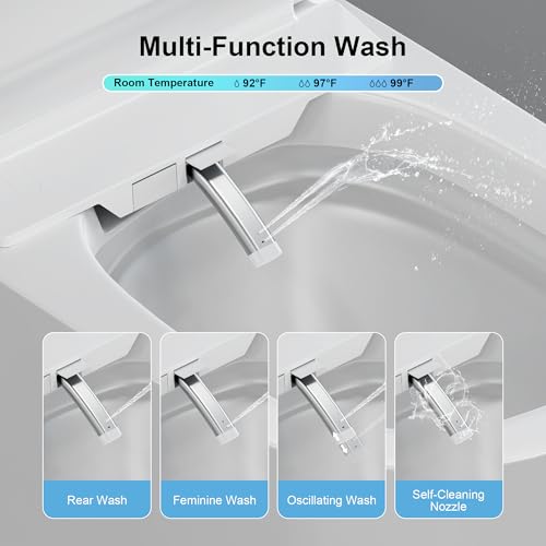 Inodoro inteligente con bidé integrado, asiento calefactado y luz nocturna, lavado y secado con agua tibia, doble descarga automática, inodoros modernos sin tanque para baños, inodoros de una pieza con sensor de pie miniatura 2
