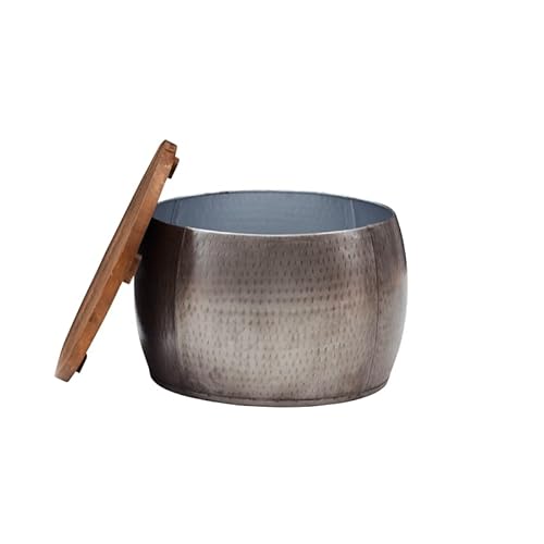 Powell Furniture Linon Reid Small Wood And Metal Drum Table With Storage In Pewter #TOP4