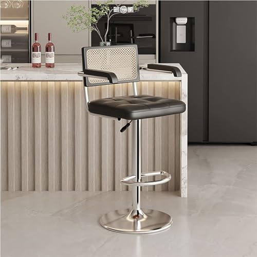 Juego de 1 taburetes de bar giratorios de altura de mostrador, silla de bar tapizada ajustable de poliuretano con respaldo, reposapiés y reposabrazos para isla de cocina, pub, cafetería