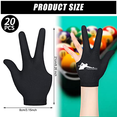 20 Pcs Billiard Pool Gloves Three Fingers Billiard Gloves Left And Right Hand Universal Cue Sports Gloves For Women Men Billiard Shooters Accessories (Black) #TOP1