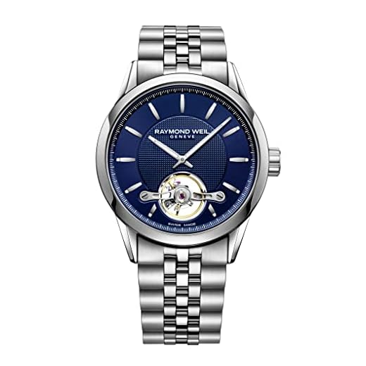 Raymond Weil Reloj Freelancer Hombre – 2780 -St – 50001 – Redondo – Mecánico con cuerda automática y balancín Visible, azul, Boite 42 mm, pulsera