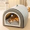 Monbaer 2-in-1 opvouwbaar, zelfverwarmend hondenbed met anti-angst verwijderbaar kussen, warme wintergrot, hondenkalmerend igloonest voor honden, puppy's en katten (XL: 75 x 50 x 50 cm, paars
