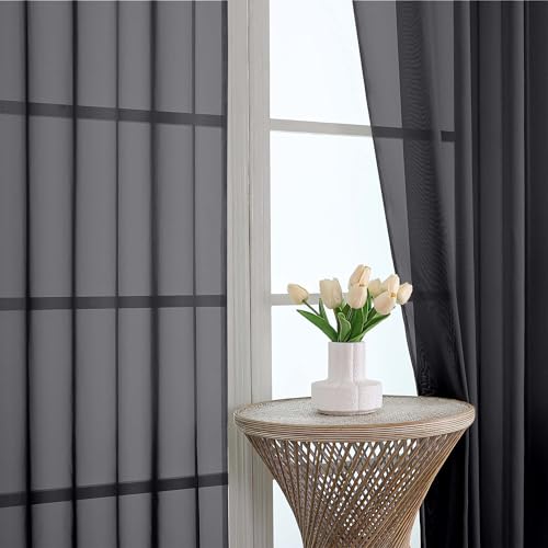 Image of OVZME Black Bedroom Curtains 2 Panel Sets 90 Inch Length, 59 Inch Extra Wide Light Filtering Light Weight Soft Window Treatment Panels for Study Room Living Room Guest Room, 59Wx90L Inches