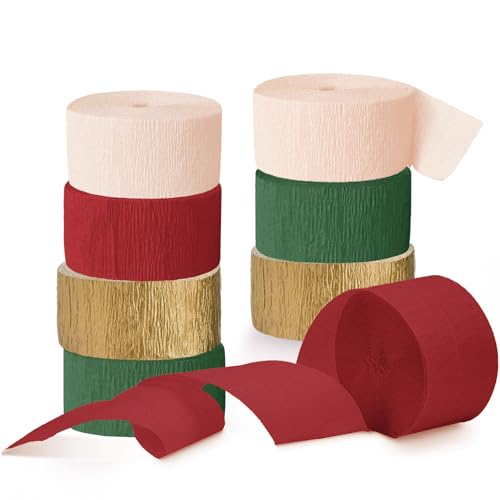 Image of NICROHOME EUR Christmas Decorations, 8 Rolls Christmas Green Red Gold Crepe Paper Streamers for Xmas Birthday Party Wedding Baby Shower Party Decorations, 1.8 Inch x 82 Ft /Roll