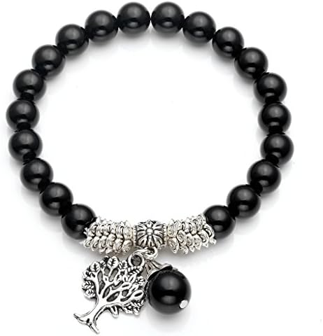 JSDDE Black Agate Tree of Life Stretch Bracelet Reiki Healing Crystal Gemstone Beads Bracelet, Birthstone Lucky Stone Jewelry(6.2")