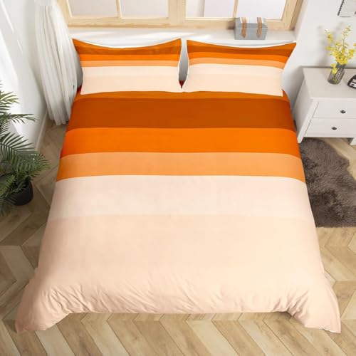 Fundas Nordicas Cama 105 Naranja Funda de Edredón 200x200 cm 3D Gestreift Ropa de Cama 3 Piezas de Microfibra Hipoalergénica y 2 Fundas de Almohada 50x75cm, t1938