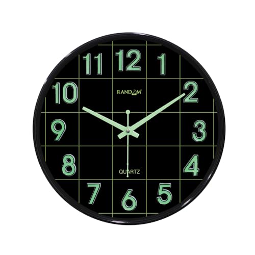 Image of RANDOM Modern 12.75INCH Wall Clock with 3D Radium Numbers, Silent Non-Ticking, Premium Black Frame, Ultra Clear Glass for Living Room, Home Office