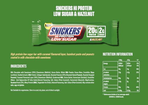Snickers - High Protein Bars | Low Sugar, Only 2g of Sugar per bar, Hazelnut and Milk Chocolate Flavour, 12 x 57g Box, 20g Protein - Image 6