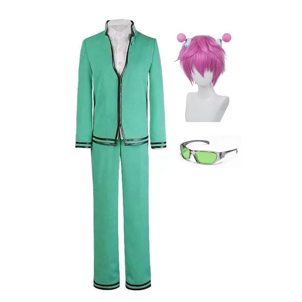 DEXSHUN Saiki Kusuo kostium Anime Saiki Kusuo, strój szkolny, strój z różową peruką, ornament na Halloween, karnawał, imprezę