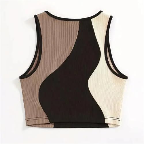 Women's Patchwork Vest Running Sports Gym Top Casual Sleeveless Knitted Round Neck Vest3