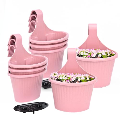 Eha Earth Friendly EcoSling 10 inch Self Watering Hanging Planters for Balcony | Set of 8 Hanging Pots for Plants | Bamboo Based and UV Resistant | Gamla for Plants | Innocent