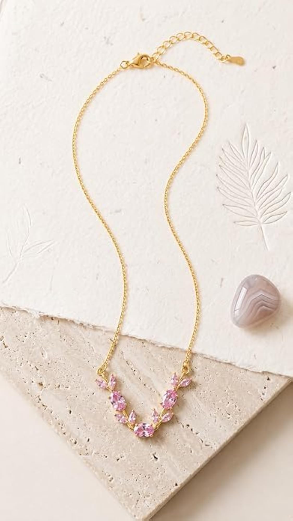 Women's Pink Crystal Floral Wreath Pendant Necklace, Gold Chain