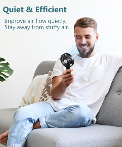 Mini Ventilador Manual com Bateria Recarregável, Ventilador de Mesa Pessoal com 3 Velocidades e Base