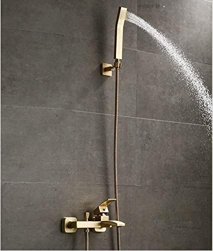 Shower Faucet Set Brush Gold Wall Mounted Shower Suit Brass Water Mixer Support Copper Head