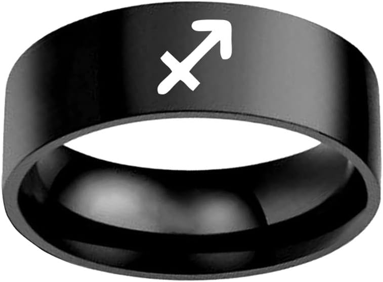 Unisex Stainless Steel Simple 12 Constellation Zodiac Statement Ring Horoscope Astrology