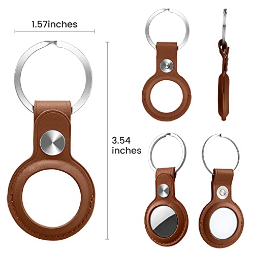 Laudtec Airtag Case Leather Key Ring 2 Packs, Airtag Keychain Protective Cover For Apple Airtag Finder Location Tracker Airtags Holder Keyring Loop Anti-Scratch For Keys, Backpacks, Pet Dog Collar #TOP1