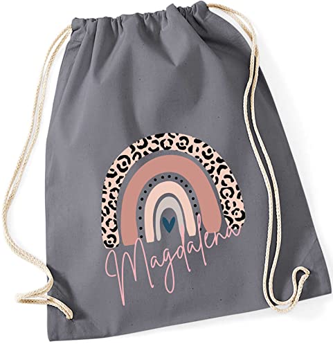 minimutz Turnbeutel mit Namen Leo-Print | Motiv Regenbogen in rosa |...