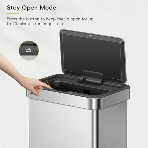 Image of EKO EcoNova 13.2 Gallon / 50L Automatic Sensor Kitchen Trash Can or Recycling Bin, Stainless Steel Touchless Garbage Bin with Soft-Close & Stay-Open Lid, Fingerprint-Resistant