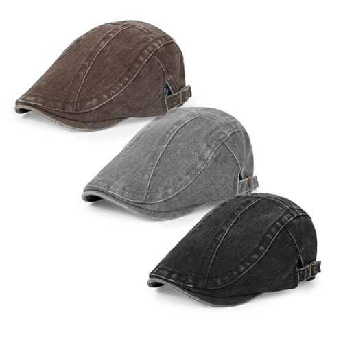 Image of 3Pcs Men's Newsboy Caps Cotton Cooling Hat Adjustable Flat Cap for Men