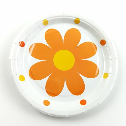 Image of Daisy Flower Party Tableware Set, 68pcs Daisy Flower Paper Plates Napkins Cups, Two Groovy Disposable Party Supplies Decorations for Baby Shower Birthday Wedding Seasonal Holiday
