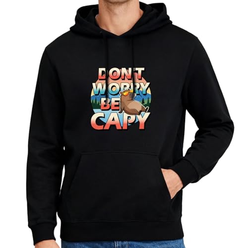 PIUFAM Black Hoodies for Men Funny Capybara Hoodie for Boys Polyester Sweatshirt for Women Men Dont worry Be Capy Hoodie for Girls Pullover Sweatshirt for Her Gift for Chritsmas Thanksgiving