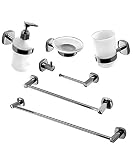 Set accessori bagno, in acciaio cromato e vetro satinato Trend serie Ares, pezzi 7