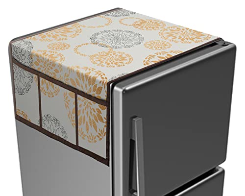 Image of Heart Home Rangoli Printed PVC Fridge Top Cover with 6 Utility Side Pockets (White)