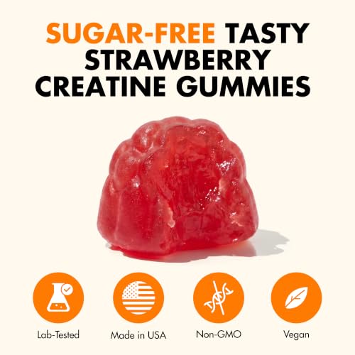 Image of Secret Element Creatine Monohydrate Gummies 5000 mg per Serving, Sugar Free Vegan Gummies, Non-GMO, Creatine Chews for Women & Men, 30 Servings, 120 Gummies, Strawberry Flavor