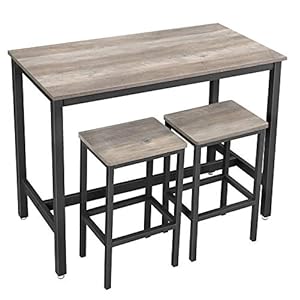 VASAGLE Bar Table Set, Bar Table with 2 Bar Stools, Dining table set, Kitchen Counter with Bar Chairs, Industrial for Kitchen, Living Room, Party Room, Greige and Black ULBT015B02 VASAGLE Bar Table Set Bar Table with 2 Bar Stools Dining table set Kitchen Counter with Bar Chairs Industrial for Kitchen Living Room Party Room Greige and Black ULBT015B02