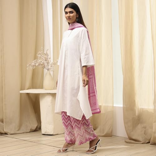 Image of BIBA Women Cotton Straight Printed Suit Set