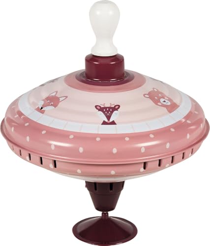 goki 53797 - Brummkreisel aus Holz, Metall & Kunststoff „Lifestyle Malve“ (Ø 18,5 cm) – Klassischer Metallkreisel in Trendfarbe Mauve – Lernspiel zur Förderung von Motorik & Koordination
