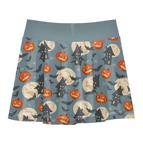 Girls Skorts High Waist Athletic Skirts with Shorts Halloween Pumpkin Stretchy Teens Performance Tennis3